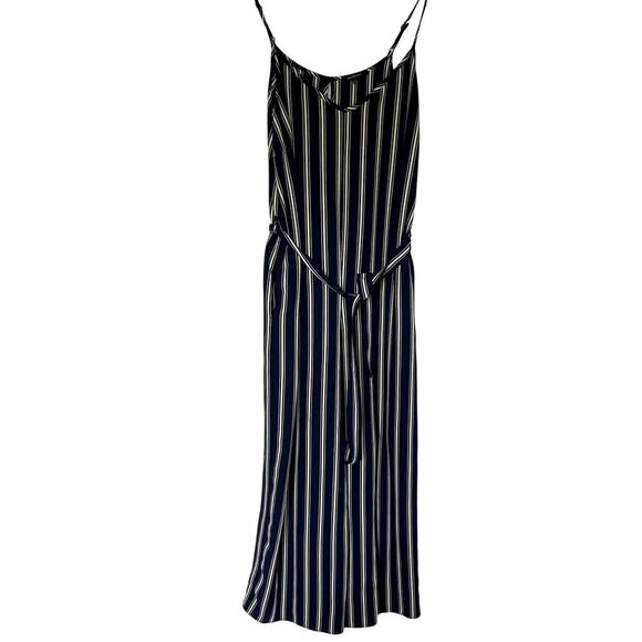 Ambiance Pants - Ambiance Navy Blue White Striped Jumpsuit - Women's Large